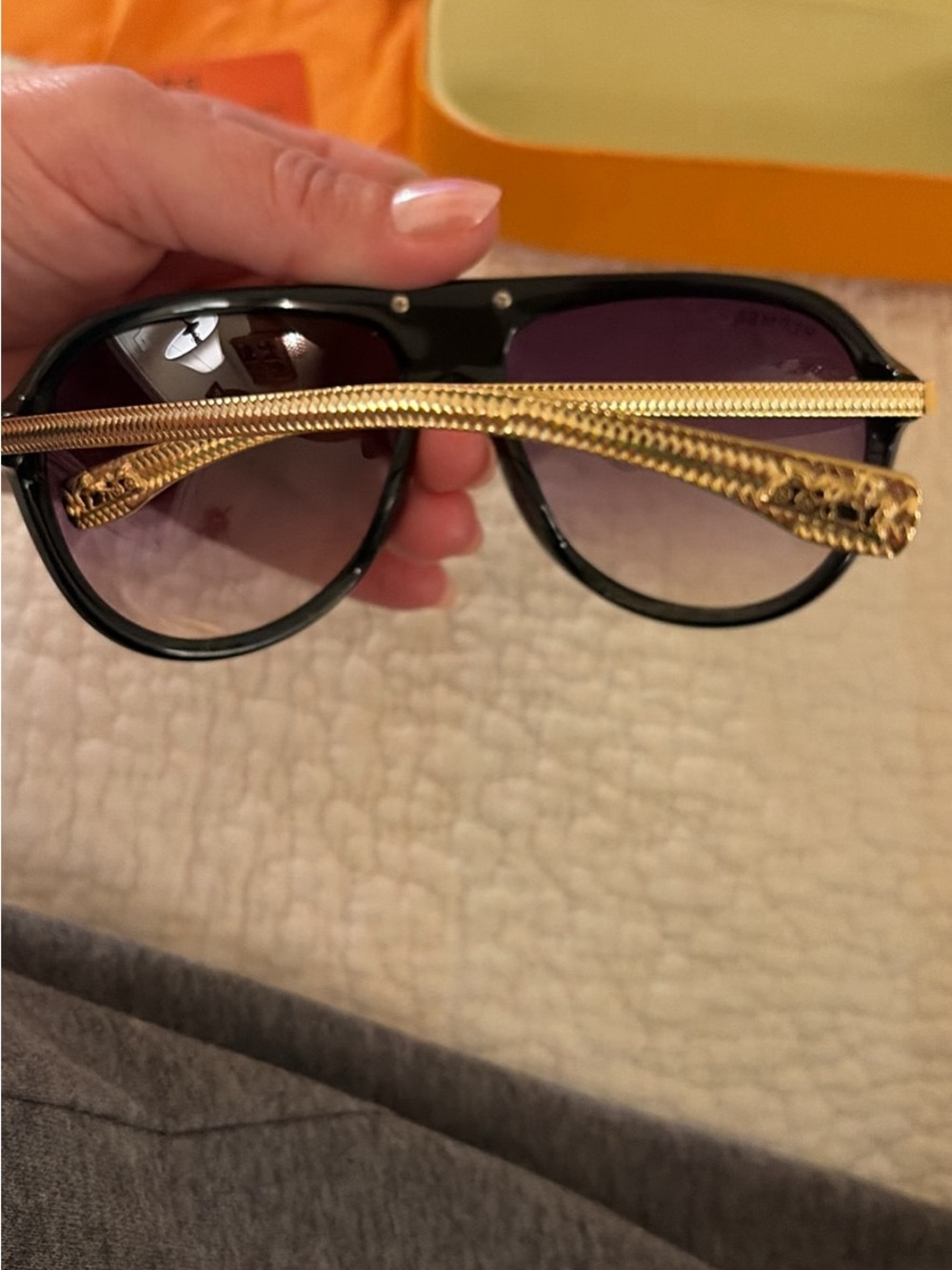 Hermes Black and Gold Oversized Aviator Sunglasses - Picture 6 of 7
